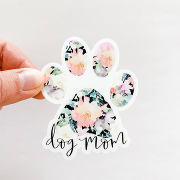 Dog Mom Black Floral Paw Print Sticker Decal